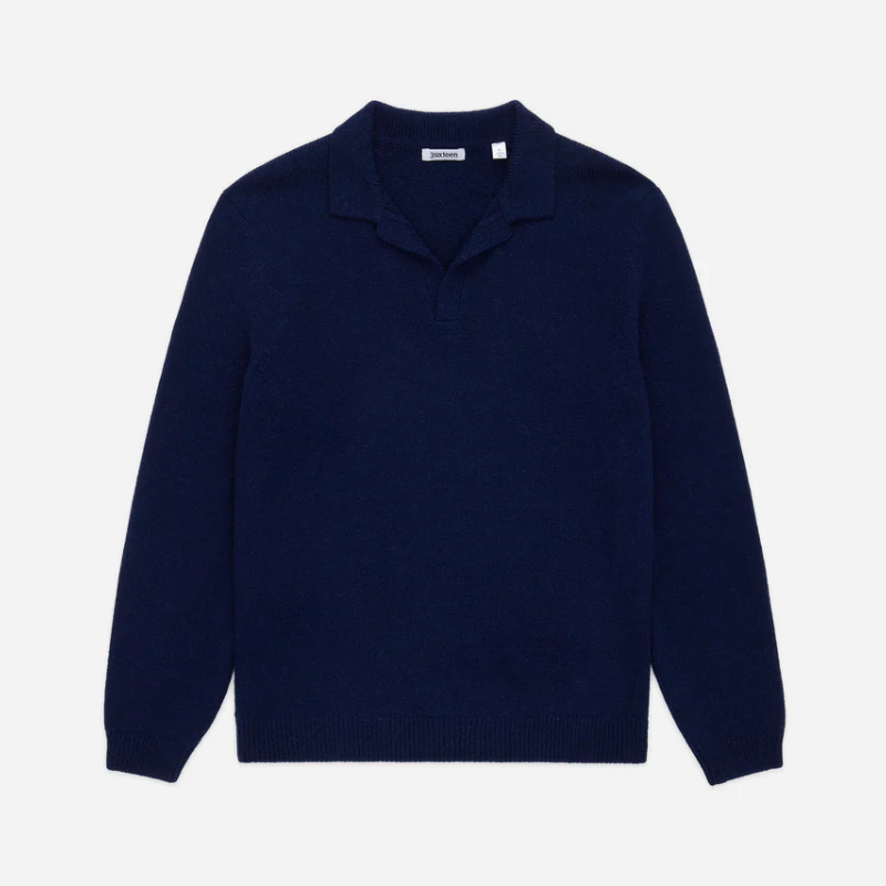 【SATIIIZ】Noah Stitch Knit Long Sleeve Tee 3sixteen - Long Sleeve Knit Polo ~ Midnight Alpaca