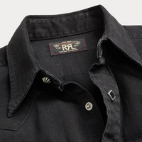 Double RL - Long-sleeve Denim Sawtooth Western Workshirt - Black