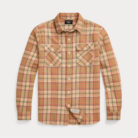 Double RL - Long-sleeve Cotton Plaid Twill Matlock Workshirt - Orange Multi