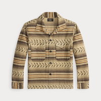 Double RL - Leaf-Print Striped Twill Overshirt - Grey/Brown