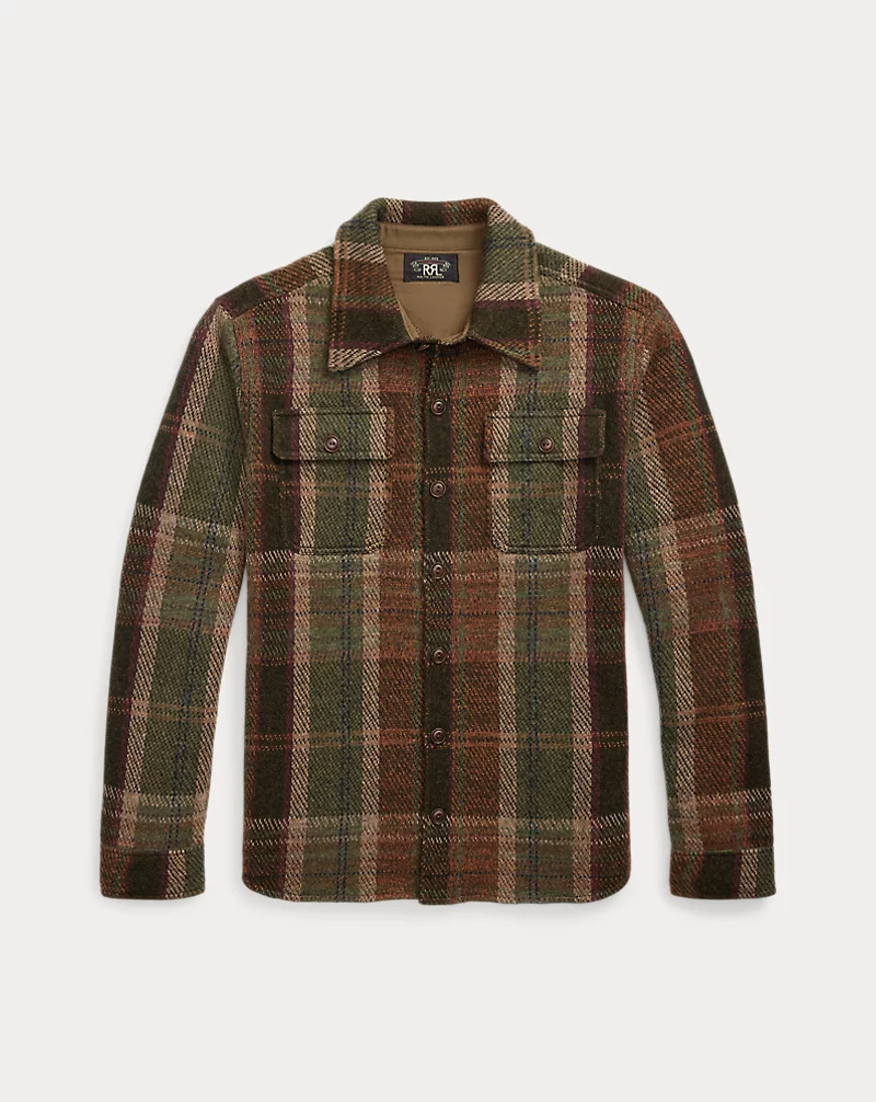Double RL - Plaid Wool-Cashmere Workshirt Sweater in Olive Multi