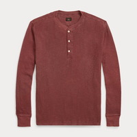 Double RL - Garment-Dyed Waffle-Knit Henley Shirt in Wine