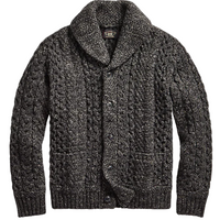Double RL - Aran-Knit Wool-Blend Cardigan in Dark Charcoal Heather