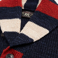 Double RL - Striped-Trim Cotton-Wool Cardigan in Dark Indigo Multi