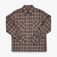 Iron Heart - Slubby Heavy Flannel Check Work Overshirt in Brown