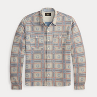 Double RL - Print Reverse-Terry Workshirt in White/Multi