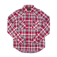 Iron Heart - Ultra Heavy Flannel Crazy Check Work Shirt in Red