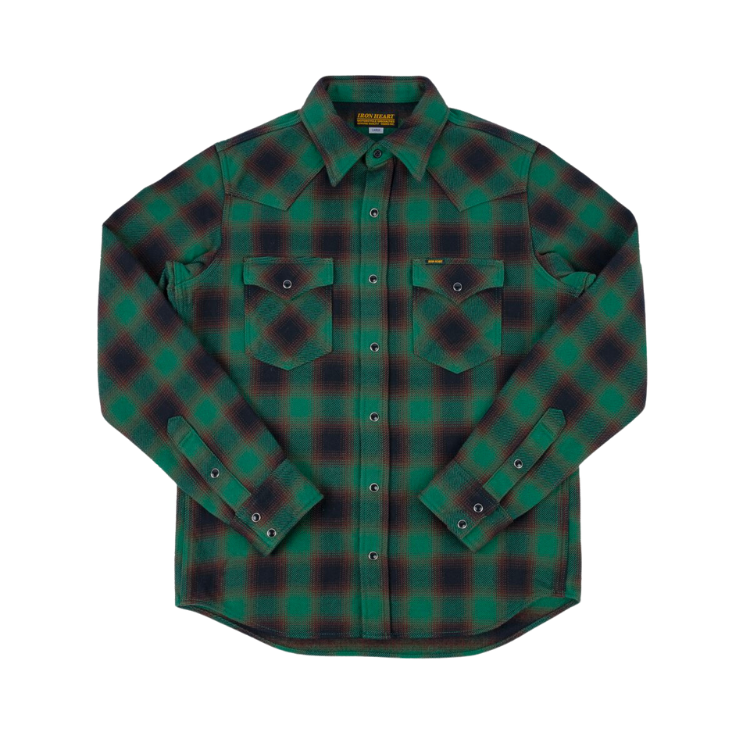 Iron Heart Ultra Heavy Flannel Ombré Check Western Shirt in