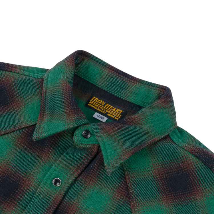 Iron Heart Ultra Heavy Flannel Ombré Check Western Shirt in