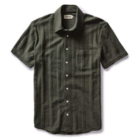 Taylor Stitch - The Short Sleeve California in Heather Olive Pointelle Stripe