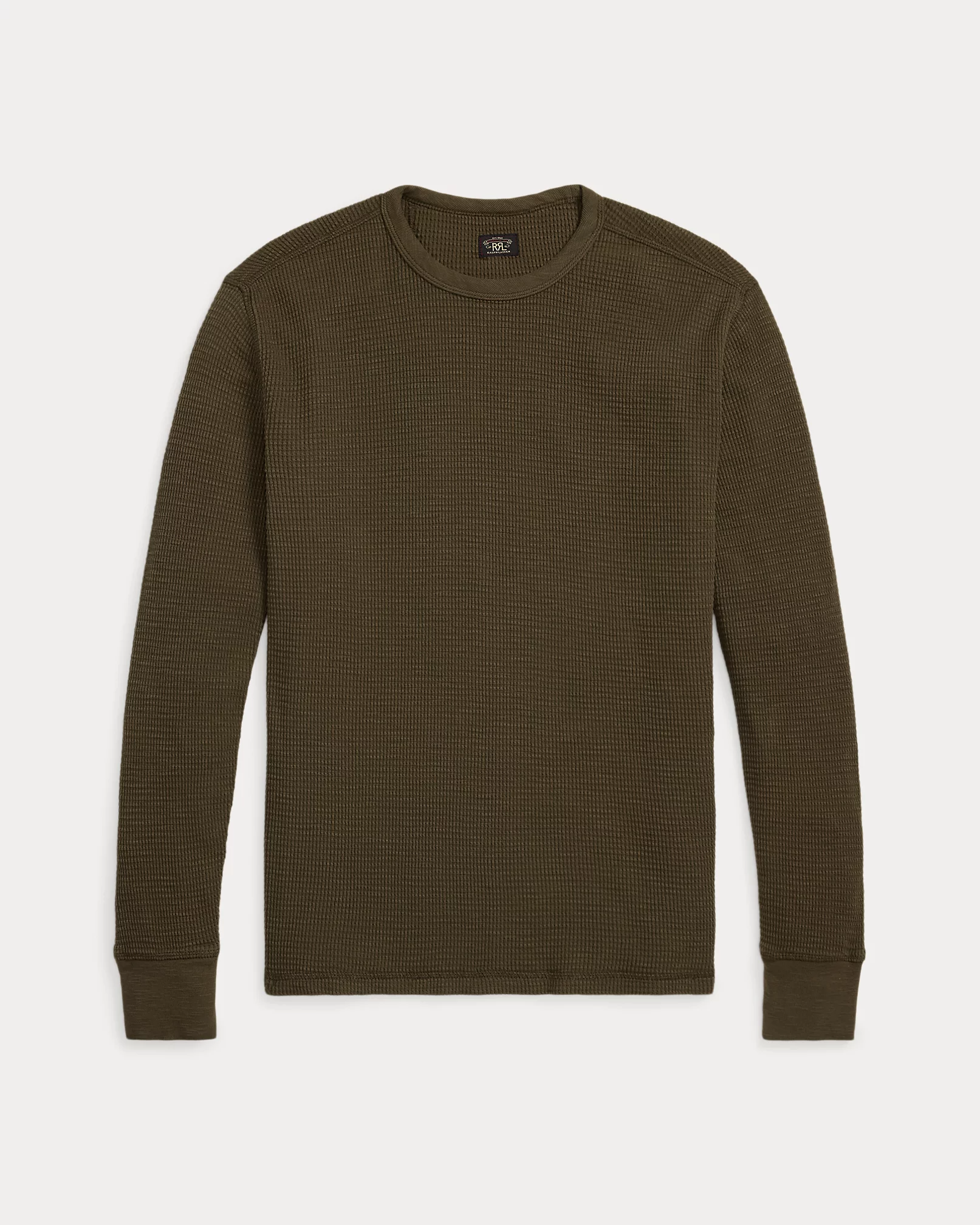 Double RL - Long-sleeve Waffle Knit Crewneck T-shirt - Olive Brown 