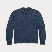 RRL- Cotton/linen Blend Striped Guernsey Roll Neck Pullover Sweater - Blue Multi