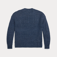 RRL- Cotton/linen Blend Striped Guernsey Roll Neck Pullover Sweater - Blue Multi
