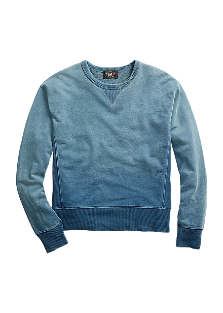 Double RL - Indigo French Terry Sweatshirt in Washed Blue Indigo