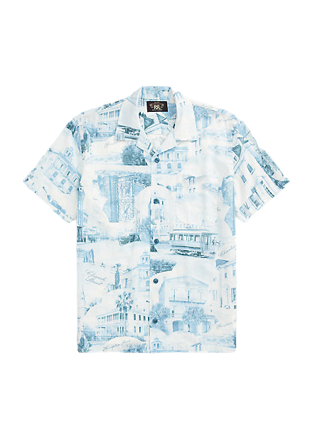 Double RL - Postcard-Print Linen-Cotton Camp Shirt