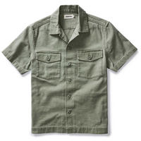 Taylor Stitch - The Short Sleeve Surplus Shirt in Field Olive Reverse Sateen