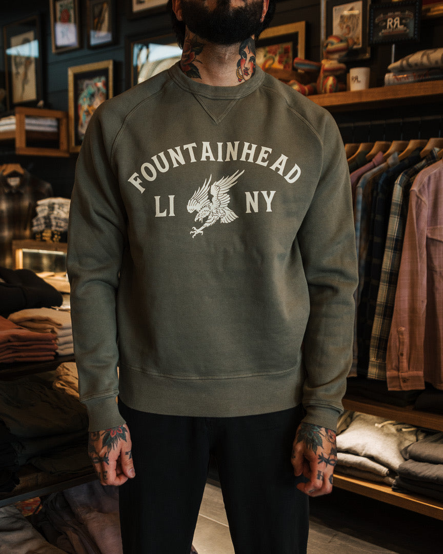 Fountainhead NY - LI Eagle Crewneck in Olive