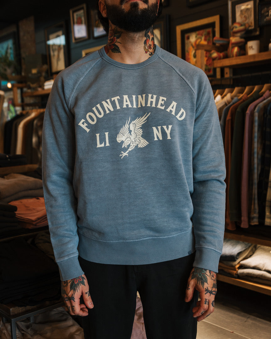 Fountainhead NY - LI Eagle Crewneck in Washed Blue
