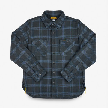 Iron Heart - 12oz Slubby Heavy Flannel Check Work Shirt - Black