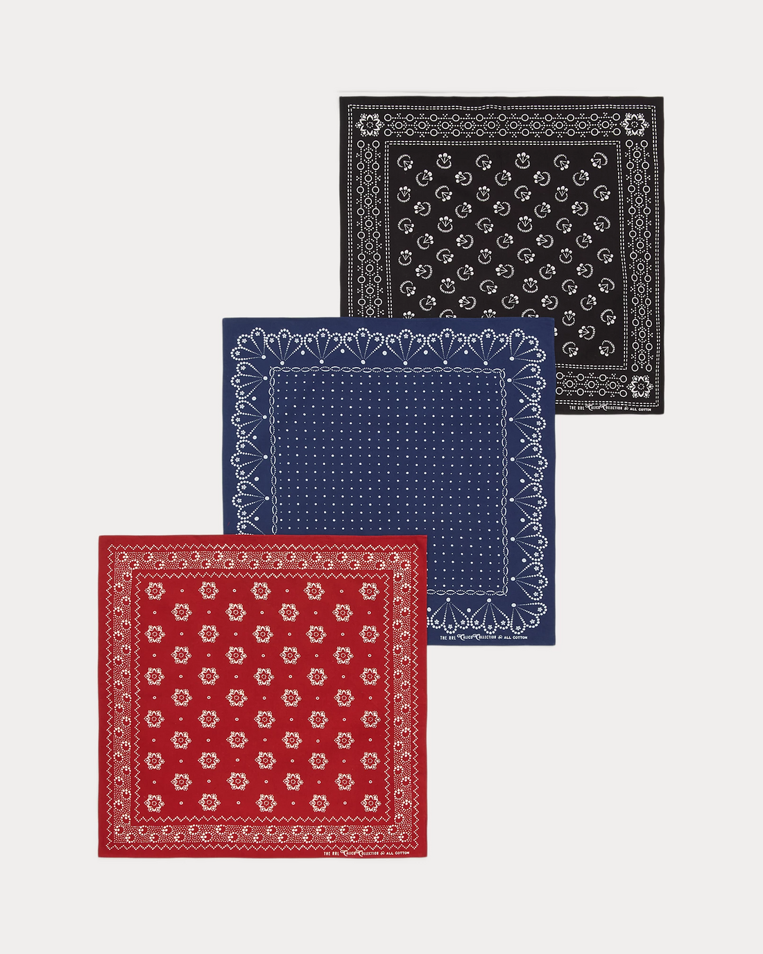 Ralph Lauren - Cotton Bandana 3-pack Set (20" X 20") - Red/indigo/black/cream