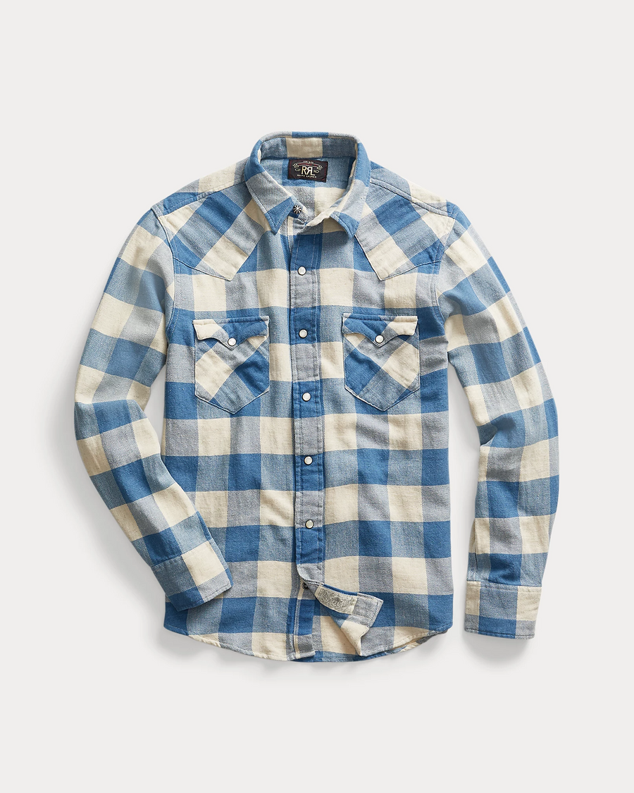 Ralph Lauren - Long-sleeve Twill Plaid Buffalo Western Style Workshirt - Indigo Cream