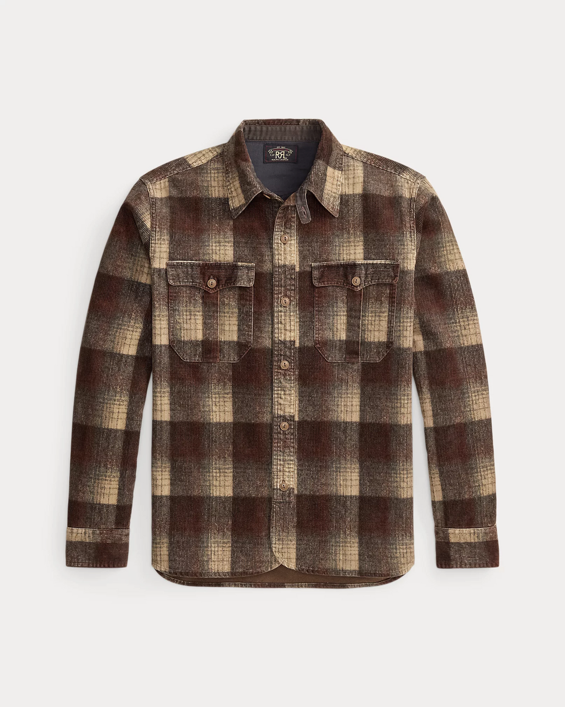 Double RL - Plaid-Print Corduroy Workshirt - Brown/Grey