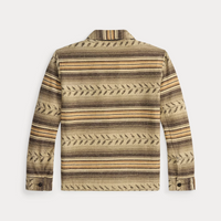 Double RL - Leaf-Print Striped Twill Overshirt - Grey/Brown