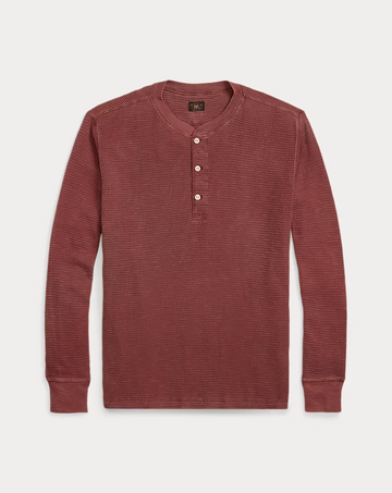 Double RL - Garment-Dyed Waffle-Knit Henley Shirt in Wine