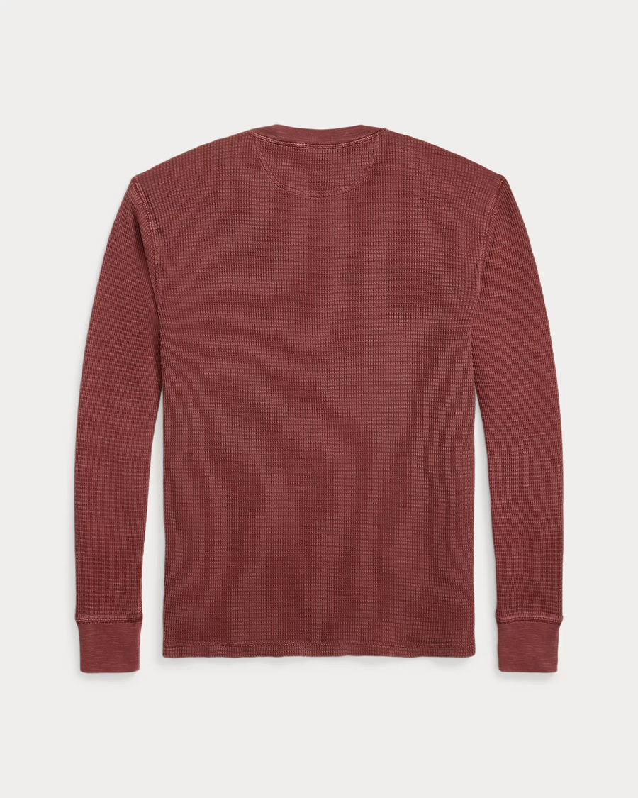 Double RL - Garment-Dyed Waffle-Knit Henley Shirt in Wine