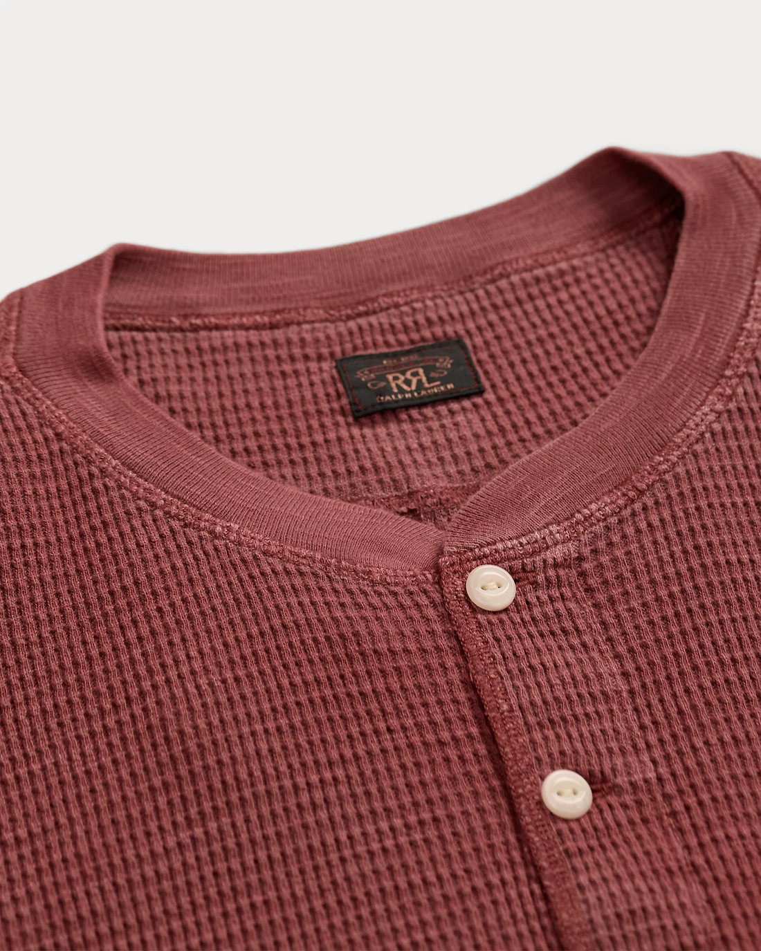 Double RL - Garment-Dyed Waffle-Knit Henley Shirt in Wine