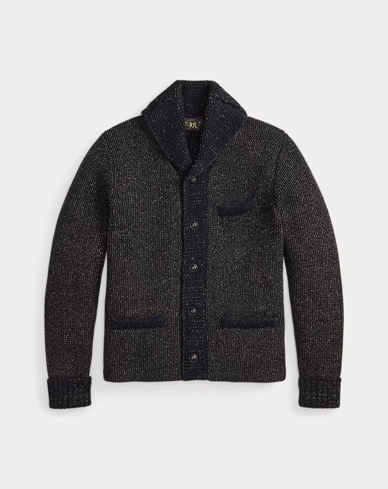 Double RL - Jacquard-Knit Shawl-Collar Cardigan - Navy/Black