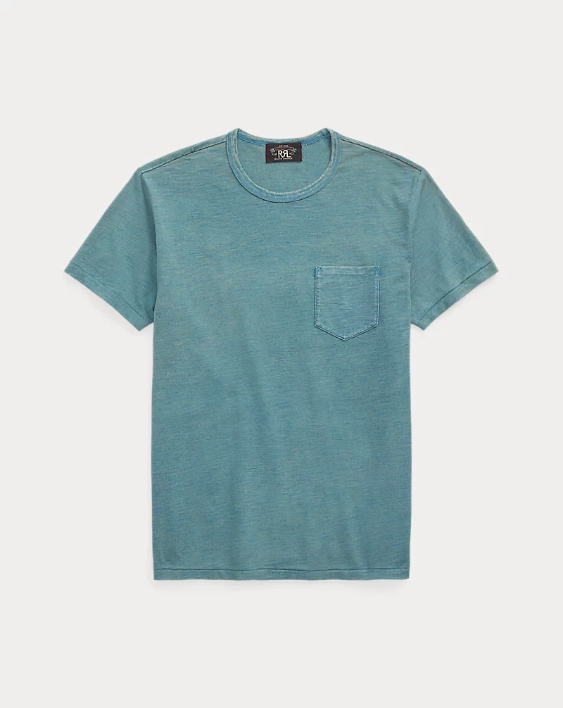 Double RL - Indigo Jersey Pocket T-Shirt in Washed Blue Indigo