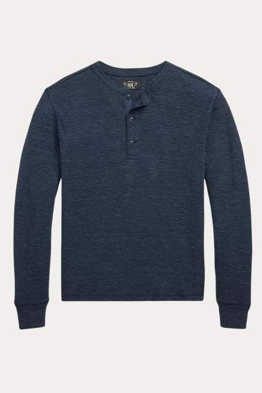Ralph Lauren -Long Sleeve Cotton Waffle Knit Henley -  Navy Heather