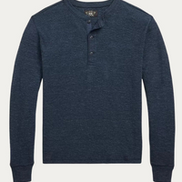 Ralph Lauren -Long Sleeve Cotton Waffle Knit Henley -  Navy Heather