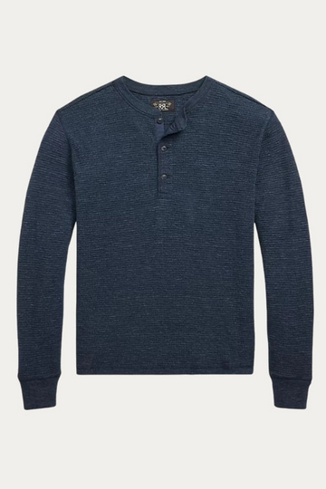 Ralph Lauren -Long Sleeve Cotton Waffle Knit Henley -  Navy Heather