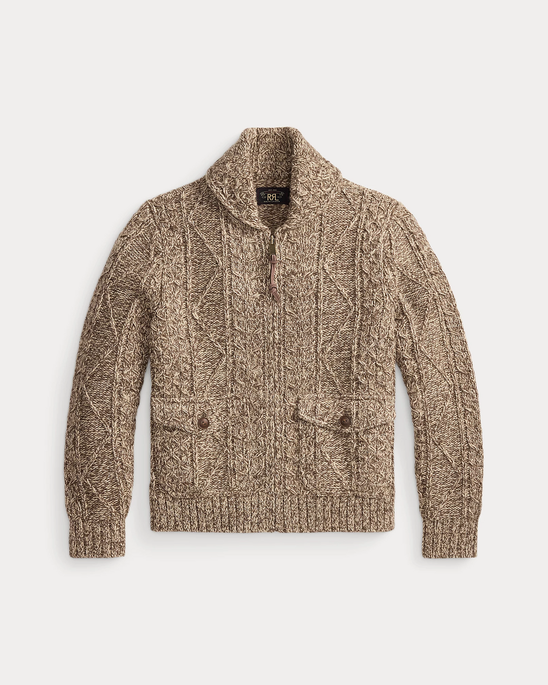 Double RL - Cable Wool-Blend Full-Zip Sweater - Brown/Cream Marl