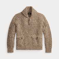 Double RL - Cable Wool-Blend Full-Zip Sweater - Brown/Cream Marl