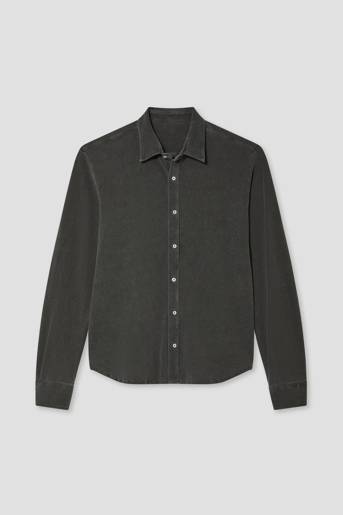 Save Khaki United LS Pique Easy Shirt in Cotton Hemp - Faded Black