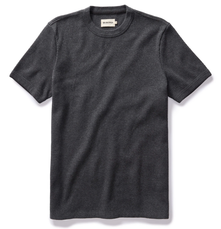 Taylor Stitch - The Heavy Bag Waffle Short Sleeve in Faded Black