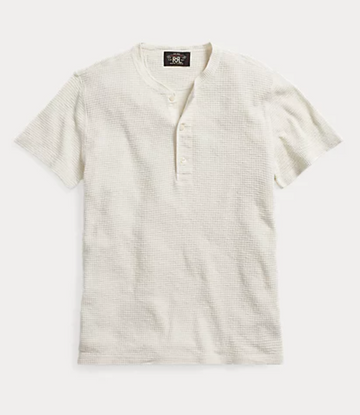 Double RL - Waffle-Knit Short-Sleeve Henley Shirt in Paper White