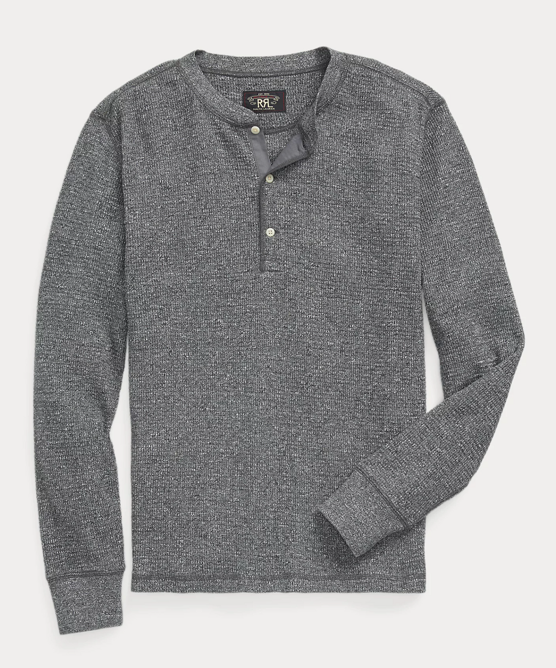 Double RL - Garment-Dyed Waffle-Knit Henley Shirt in Charcoal Heather