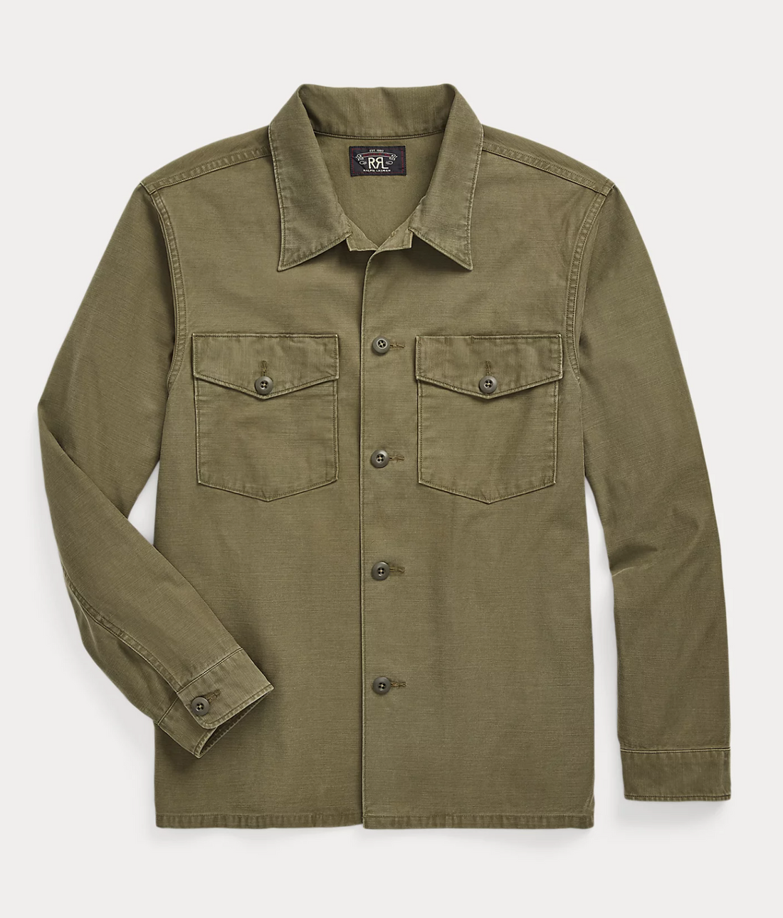 Double RL - Reverse-Sateen Overshirt in Olive