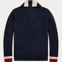 Double RL - Striped-Trim Cotton-Wool Cardigan in Dark Indigo Multi