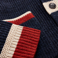 Double RL - Striped-Trim Cotton-Wool Cardigan in Dark Indigo Multi