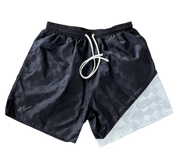 All Time High - Checkerboard Football Shorts - Black/Silver