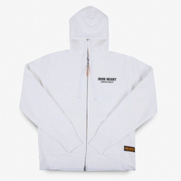 Iron Heart - Printed 14oz Ultra Heavyweight Loopwheel Cotton Zippered Hoodie - White