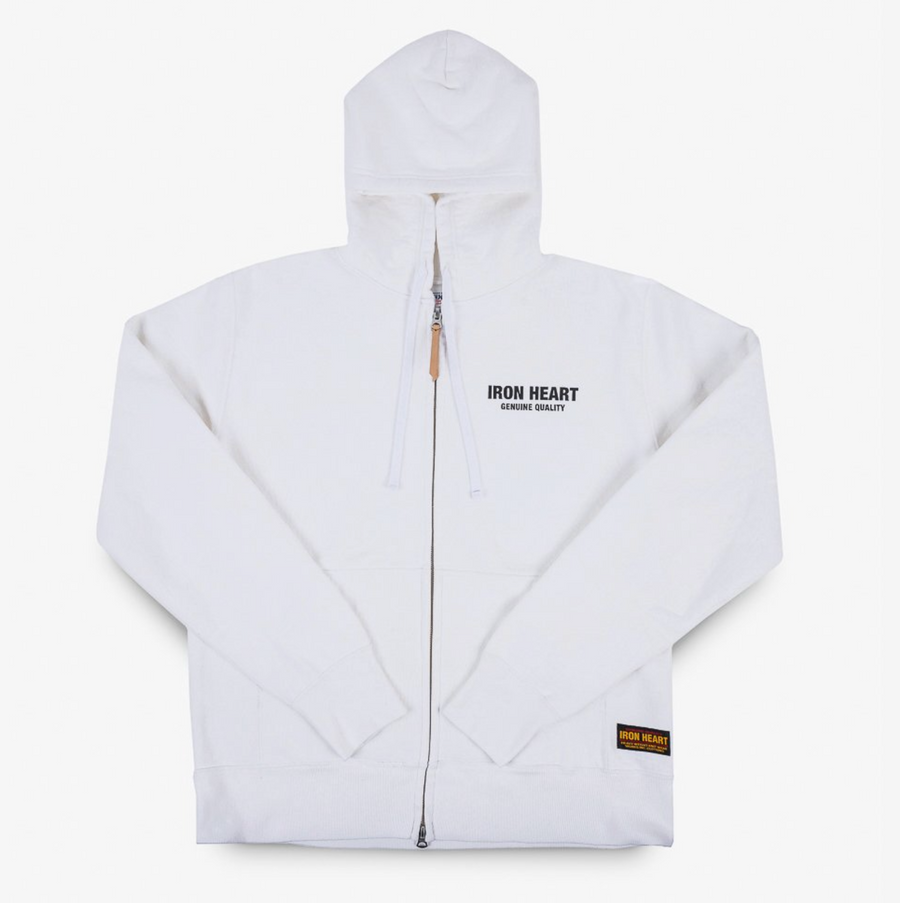 Iron Heart - Printed 14oz Ultra Heavyweight Loopwheel Cotton Zippered Hoodie - White