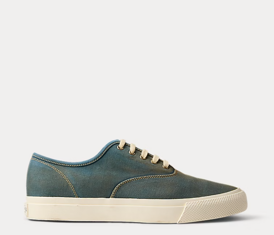 Double RL - Washed Canvas Sneaker in Faded Blue