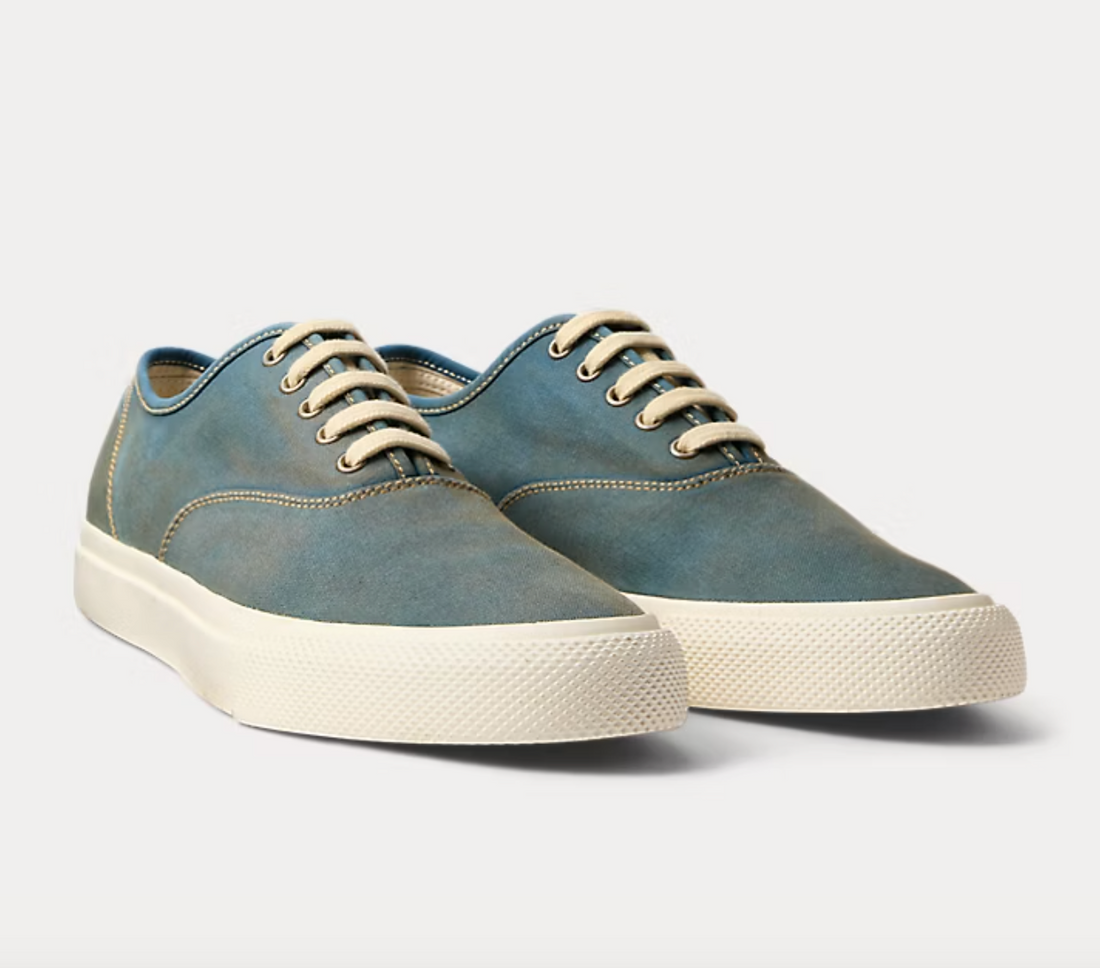 Double RL - Washed Canvas Sneaker in Faded Blue