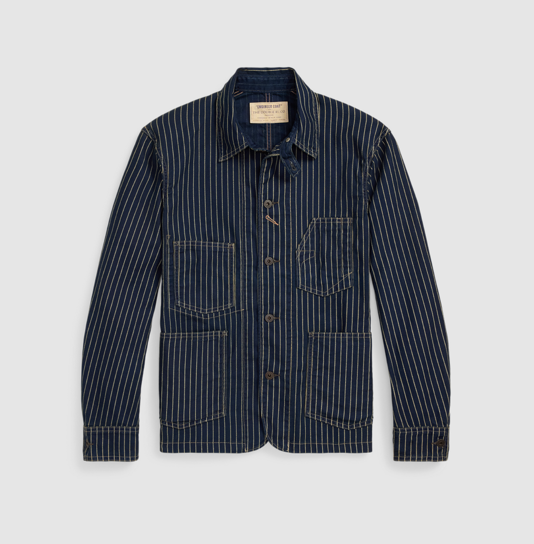 Double RL - COTTON STRIPED TWILL JOHNSTON SHIRT JACKET in Indigo Rinse